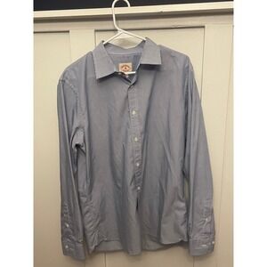 Brooks Brothers Red Fleece Mens Large Blue White Micro Stripe Button Down Shirt